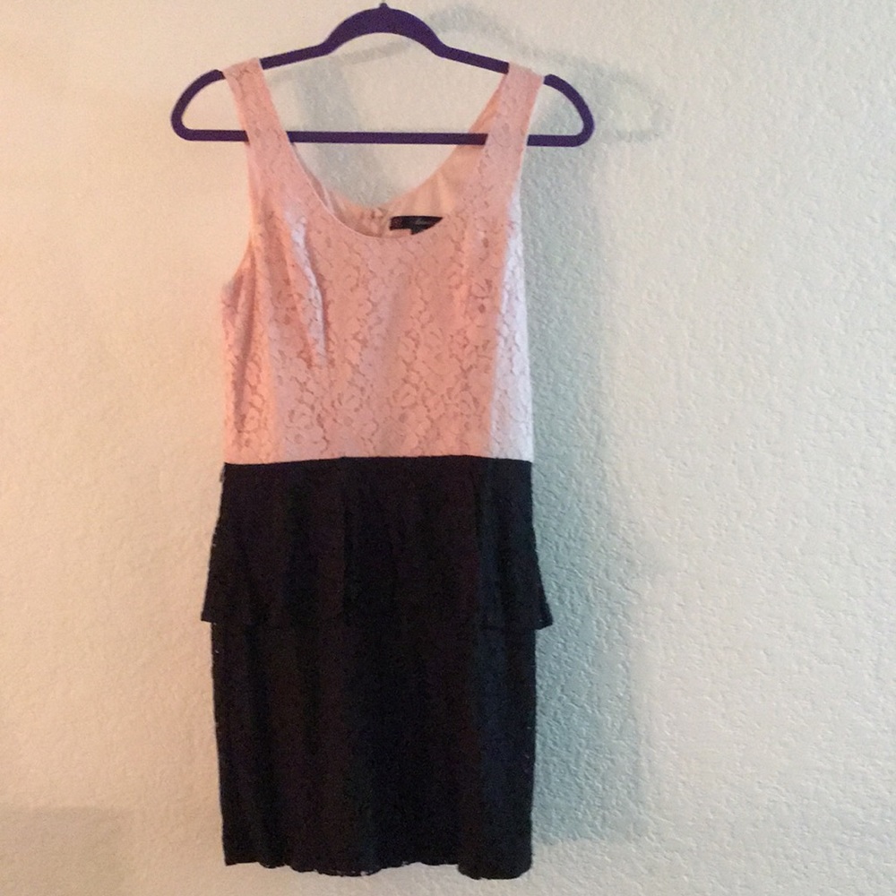 Pink and Black lace peplum dress